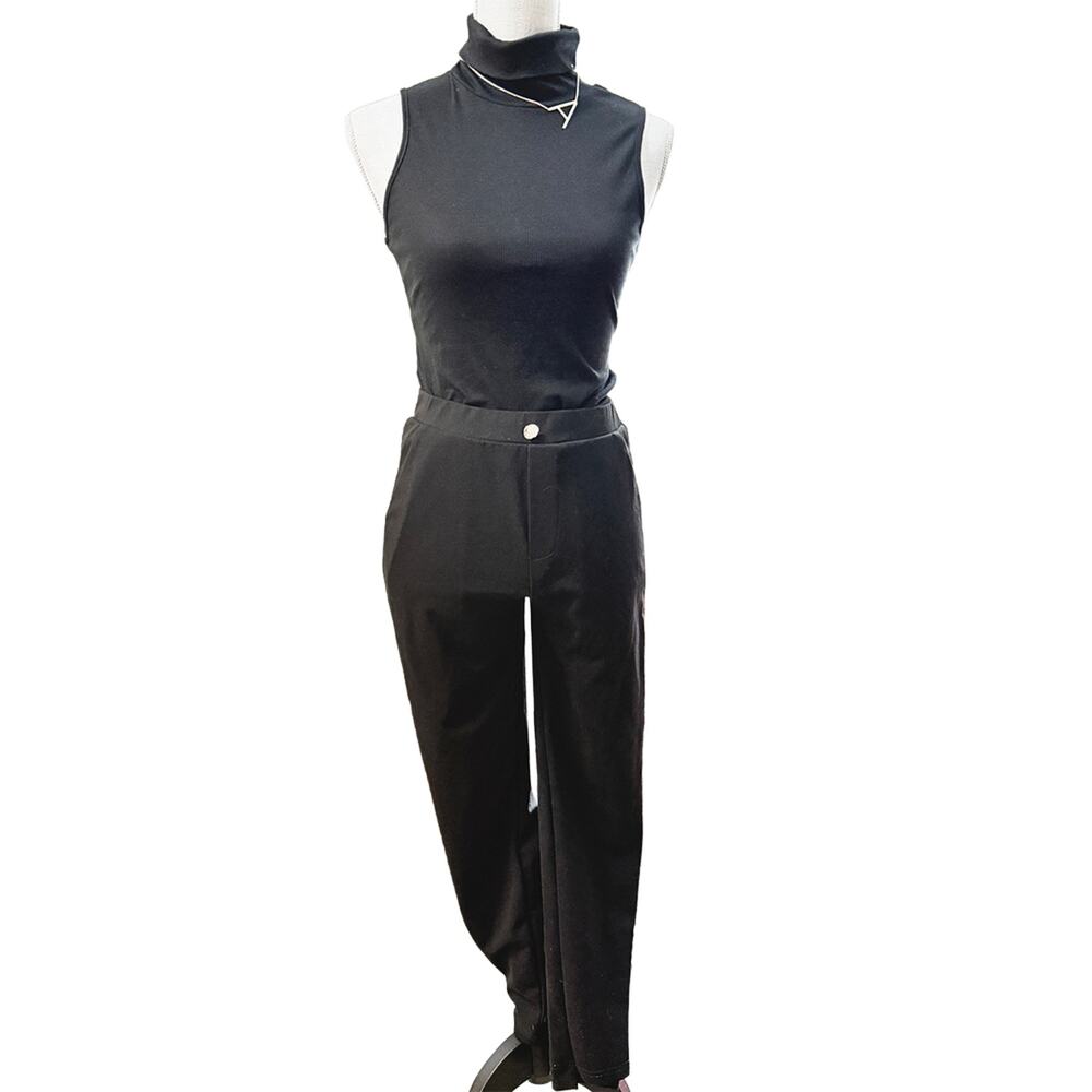 Black sleeveless turtleneck tailored straight leg pants small workwear bundle